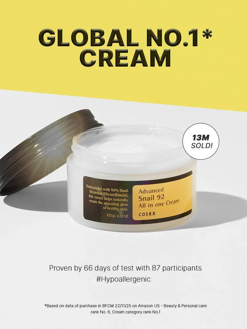 COSRX moisturizers – Advanced Snail 92 All in One Cream, global No.1 snail mucin cream