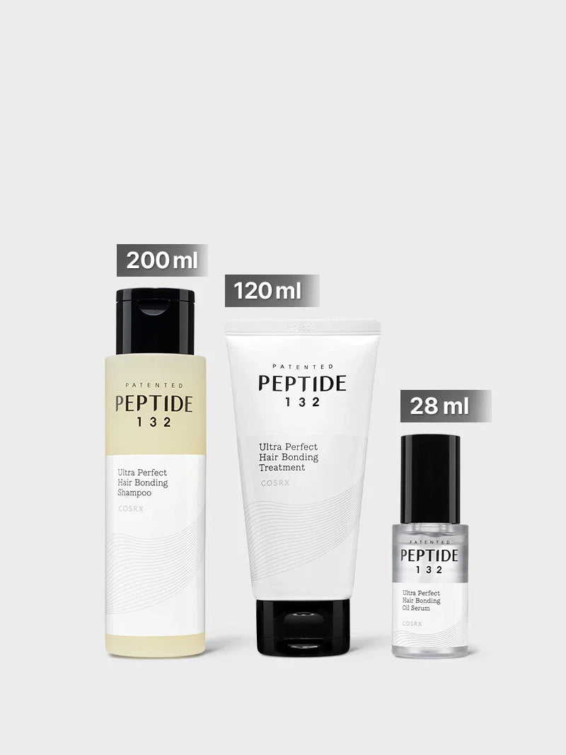 أحجام مجموعة كوزركس PEPTIDE-132 – شامبو 200 مل وعلاج 120 مل وسيروم زيتي 28 مل
