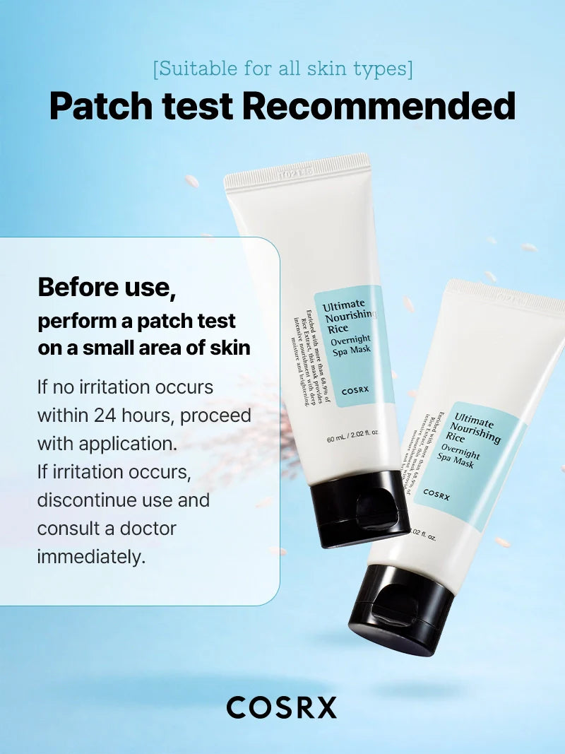 يُنصح باختبار حساسية قبل استخدام قناع الأرز الليلي كوزركس