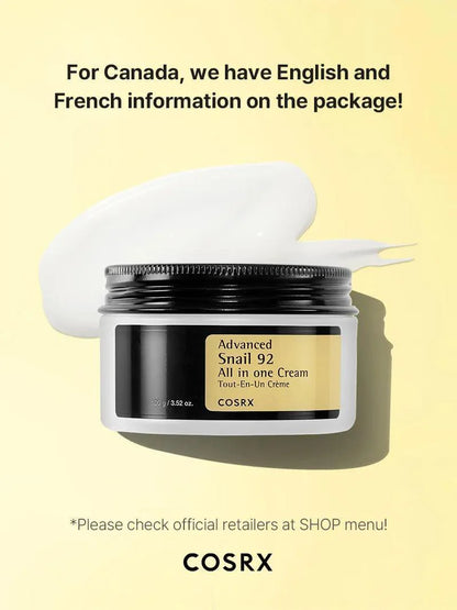 COSRX Snail 92 All in One Cream open jar showing rich gel-cream texture