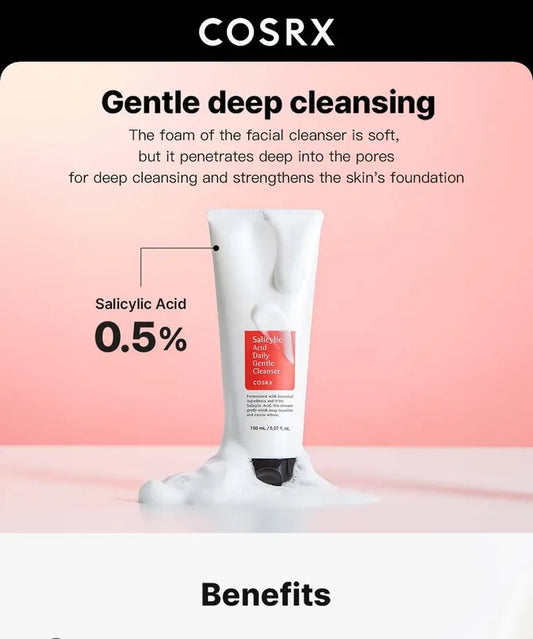 COSRX Salicylic Acid Daily Gentle Cleanser – gentle deep cleansing with 0.5% salicylic acid BHA