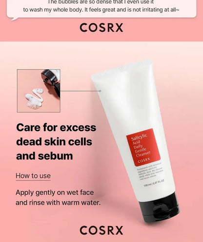 COSRX Salicylic Acid Daily Gentle Cleanser – care for excess sebum and dead skin cells