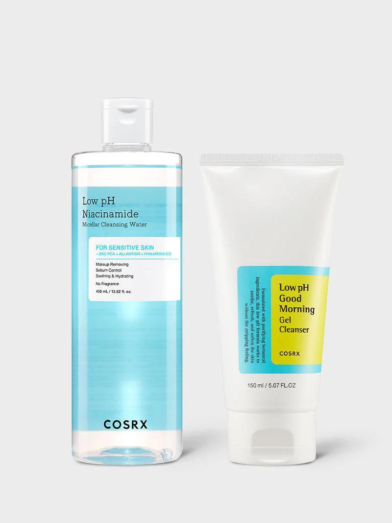 COSRX Low pH Niacinamide Micellar Cleansing Water with Low pH Good Morning Gel Cleanser