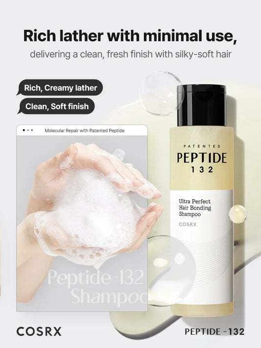 COSRX PEPTIDE-132 Ultra Bonding Shampoo rich creamy lather for clean, soft hair