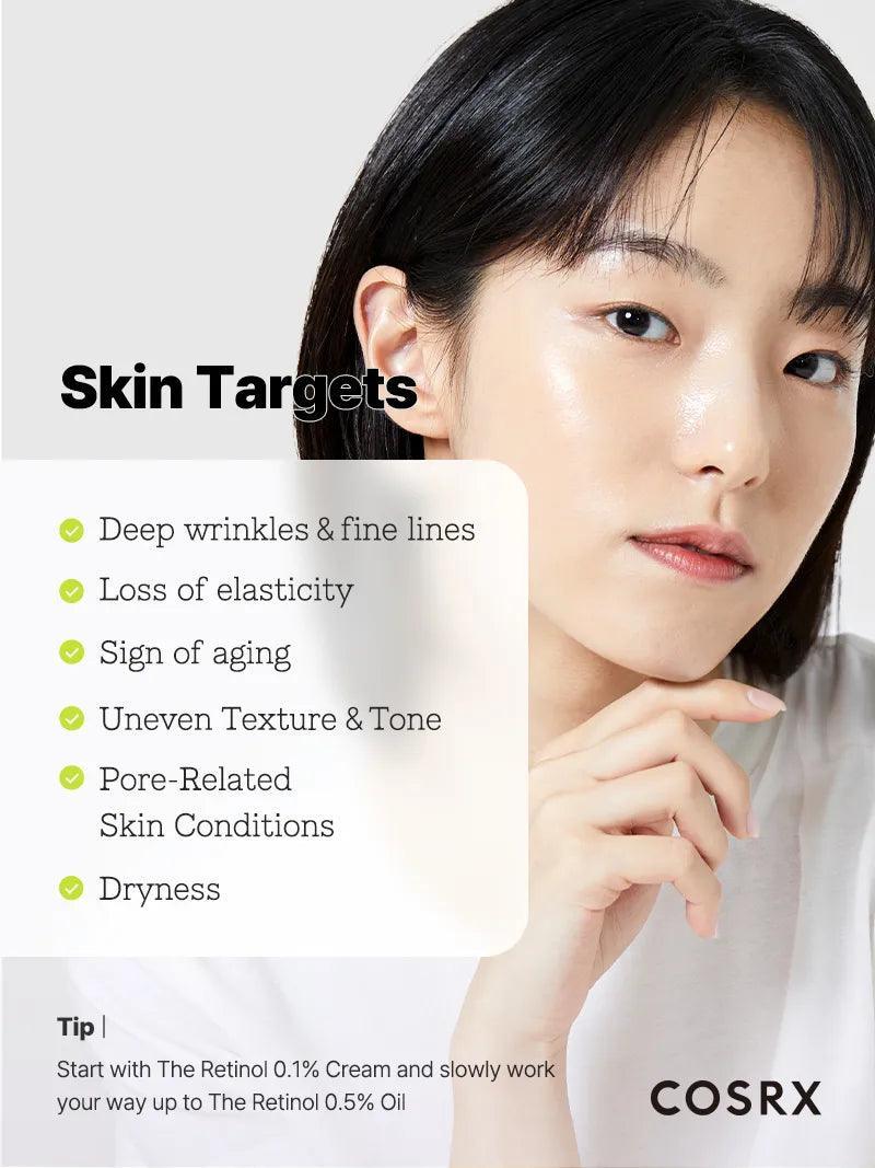 أهداف كريم الريتينول 0.3 كوزركس – التجاعيد العميقة وفقدان المرونة وعدم انتظام الملمس