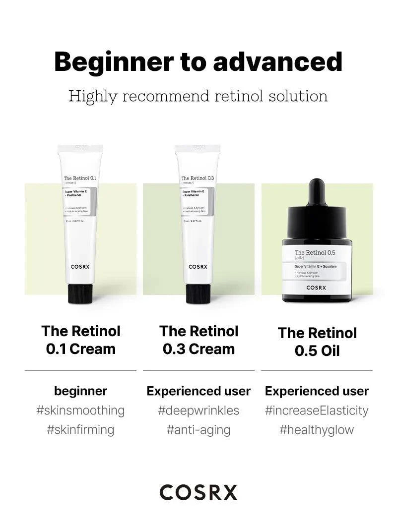 COSRX retinol from beginner to advanced – Retinol 0.1 Cream, 0.3 Cream and 0.5 Oil