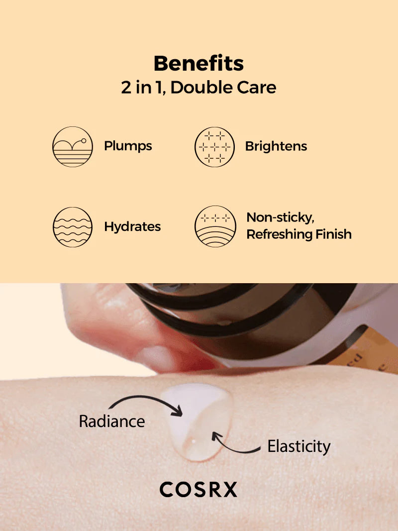 COSRX Snail Radiance Dual Essence benefits – plumps, brightens, hydrates and boosts elasticity