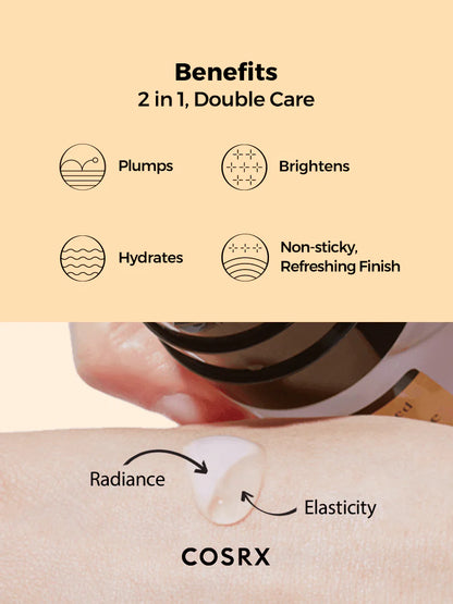 COSRX Snail Radiance Dual Essence benefits – plumps, brightens, hydrates and boosts elasticity