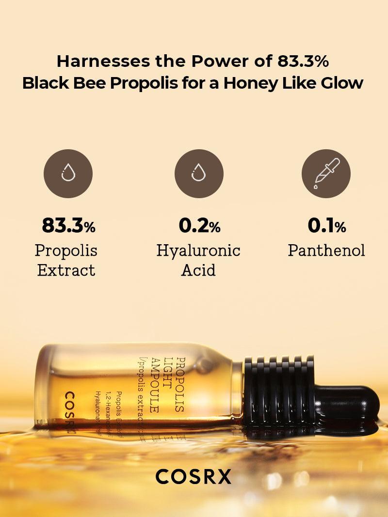 COSRX Full Fit Propolis Light Ampoule – 83.3% black bee propolis, hyaluronic acid and panthenol
