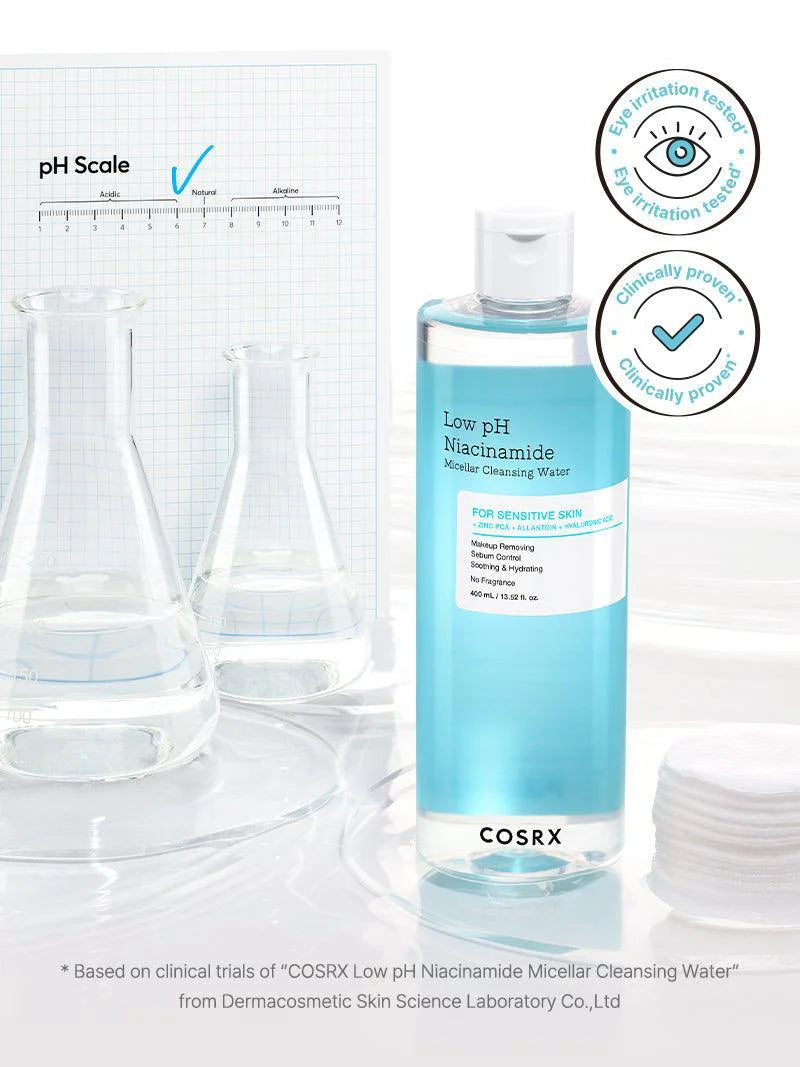 COSRX Low pH Niacinamide Micellar Cleansing Water dermatologically tested formula