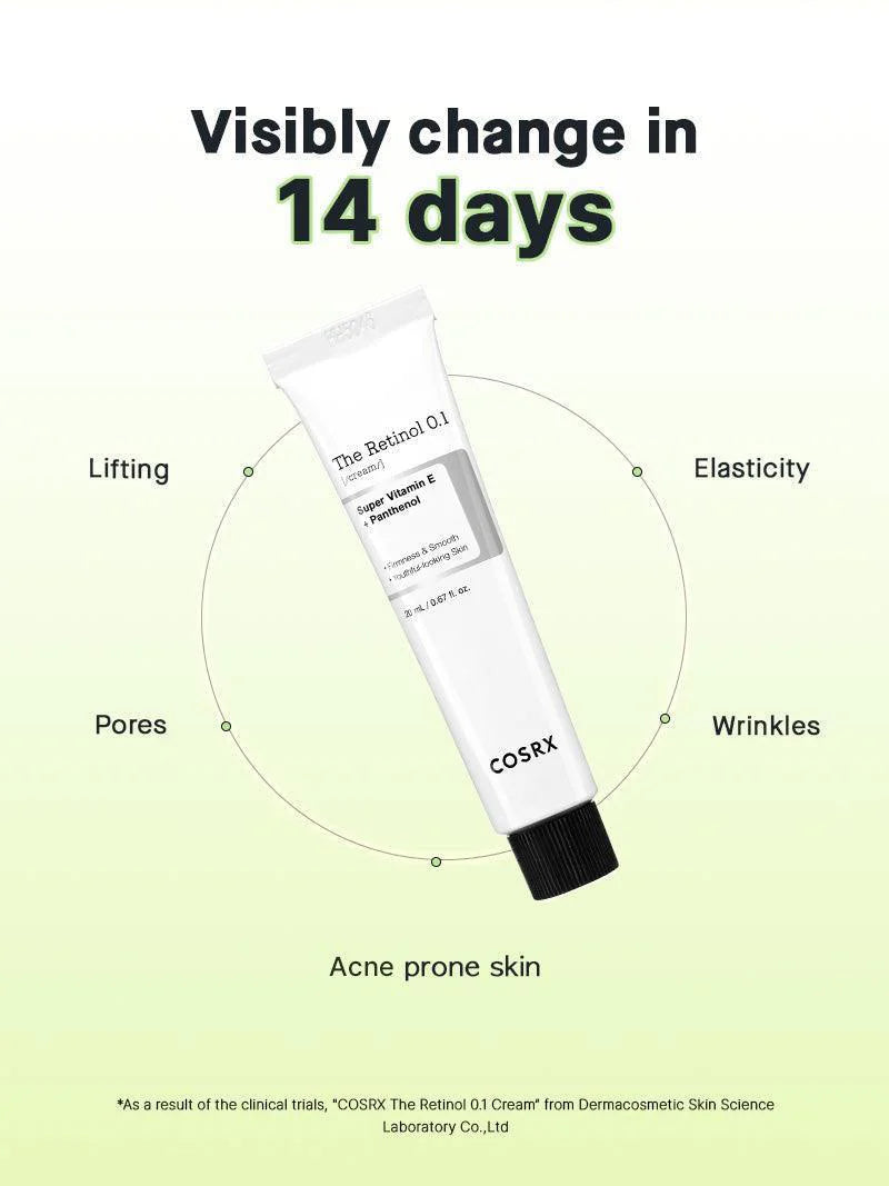 COSRX Retinol 0.1 Cream visible change in 14 days – lifting, elasticity, wrinkles, pores